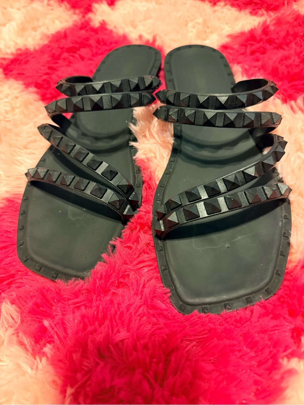 Steve Madden Black Pyramid Stud Strappy Gladiator Sandals Square Toe Y2K